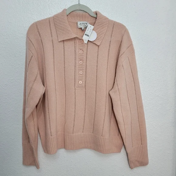 New J Crew Cashmere pointelle sweater-polo CK760 $288 Retail Size M - Picture 4 of 7